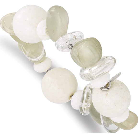 Sterling Silver Coral/Jade/Moonstone/Rock Quartz Stretch Bracelet Made In Thailand qh4640