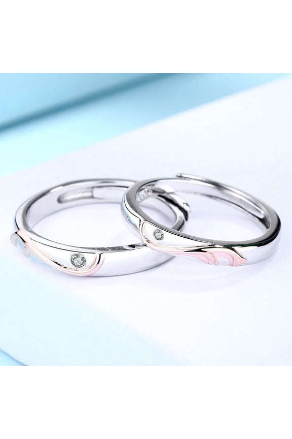 Sterling Silver Couple Ring Simple Geometric Rings Diamond Wedding Bands Matching Promise Rings for Him and Her Anniversary Jewelry Gifts