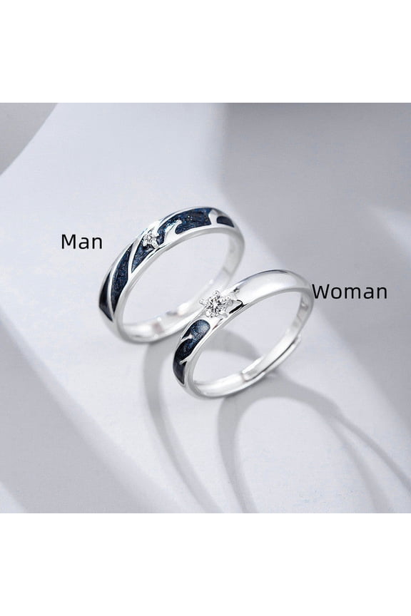 Sterling Silver Couple Rings Adjustable Fashion Matching Rings for Women and Men Romantic Promise Anniversary Band Ring Set His and Hers Jewelry Gifts