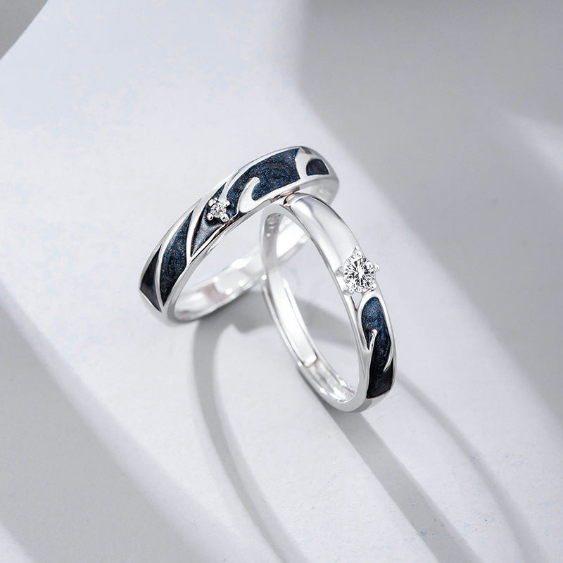 Sterling Silver Couple Rings Adjustable Fashion Matching Rings for ...