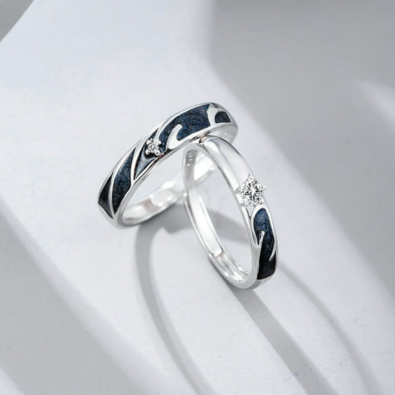 Sterling Silver Couple Rings Adjustable Fashion Matching Rings for Women and Men Romantic Promise Anniversary Band Ring Set His and Hers Jewelry Gifts