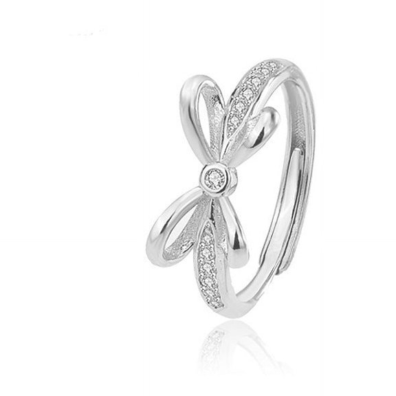 Sterling Silver Couple Rings, Korean Style Bow Design, Adjustable Opening, Fine Polishing, Perfect Holiday Gift