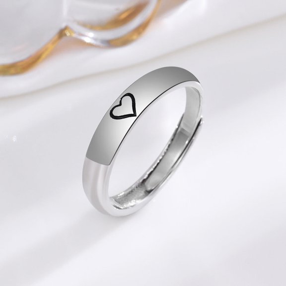 Sterling Silver Couple Rings with One Heart Design Electroplated Matching Fashion Jewelry Sets for Him and Her Promise