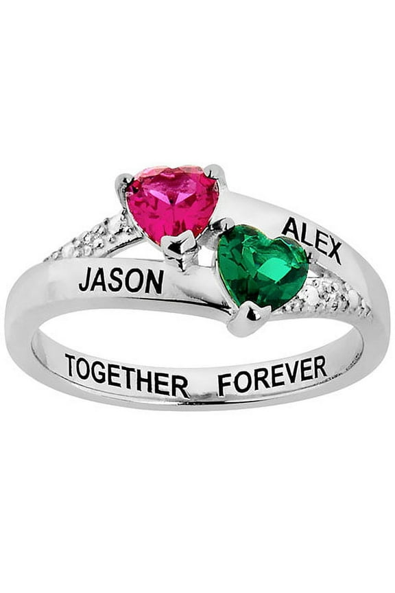 Sterling Silver Couple's Birthstone Heart Diamond Accent Ring