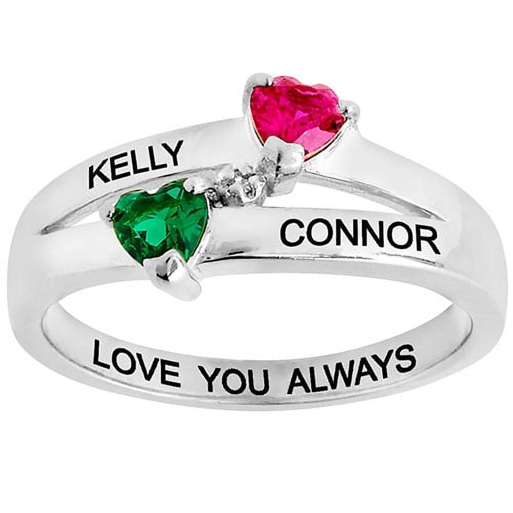 Sterling Silver Couple's Birthstone Heart Diamond Accent Ring