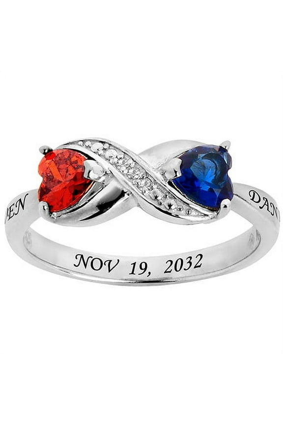 Sterling Silver Couple's Birthstone Heart Infinity Diamond Accent Ring