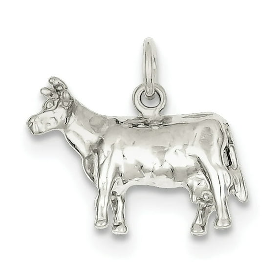 925 Sterling Silver Solid Polished Cow Charm 21x15mm Wide Pendant Necklace for Women - 4.0 Grams