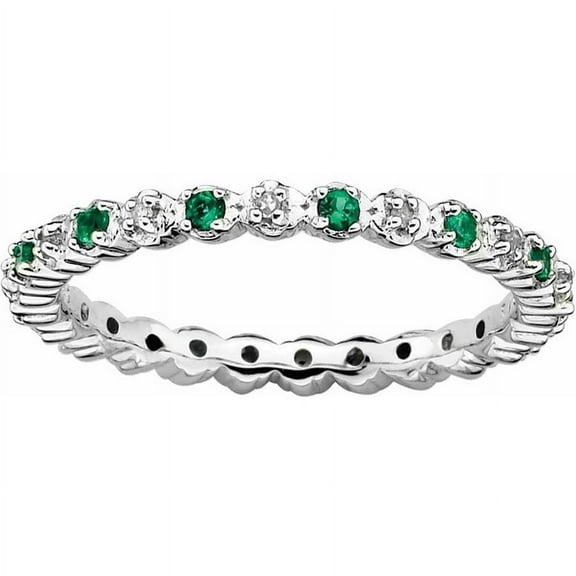 Sterling Silver Cr. Emerald & Diamond Ring