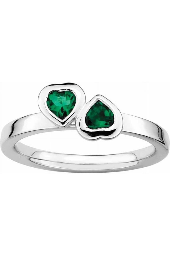 Sterling Silver Cr. Emerald Double Heart Ring