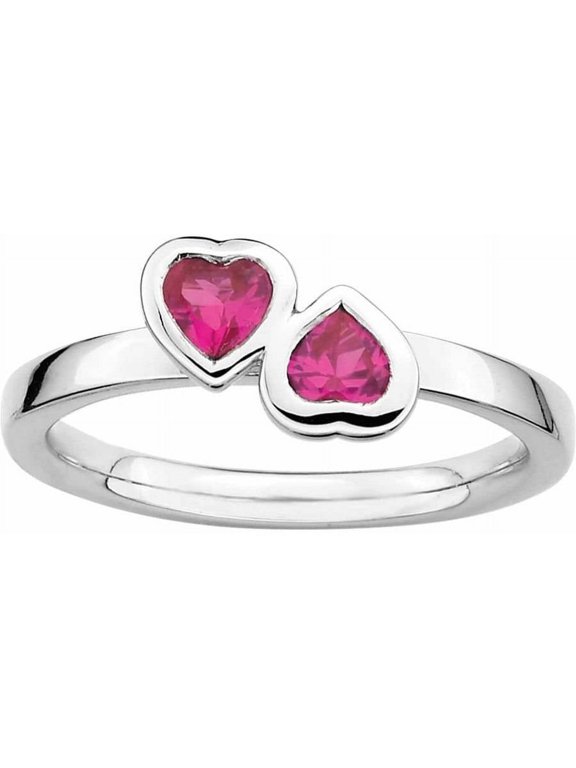 Sterling Silver Cr. Ruby Double Heart Ring