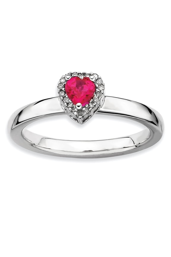 Sterling Silver Cr. Ruby Heart Diamond Ring