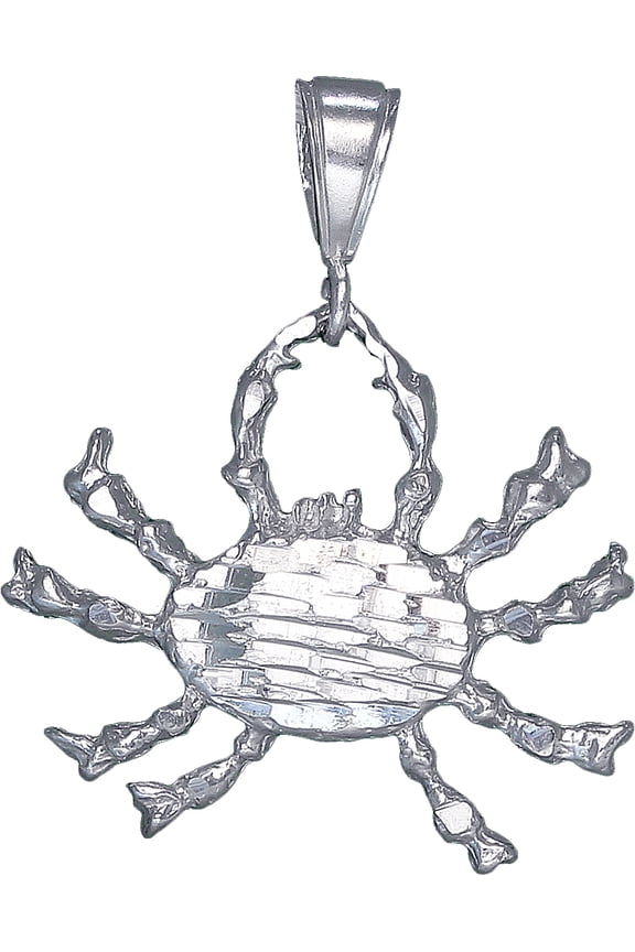 Sterling Silver Crab Charm Pendant Necklace with Diamond Cut Finish and 24 Inch Figaro Chain