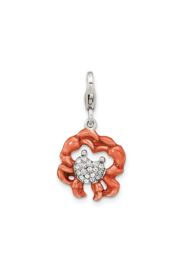 Sterling Silver Crab Charm Pendant with Red Enamel and Crystal Accents for Women, Zodiac Cancer Symbol, Nautical Astrology Jewelry for Necklace or Bracelet, Celestial Ocean-Inspired Style