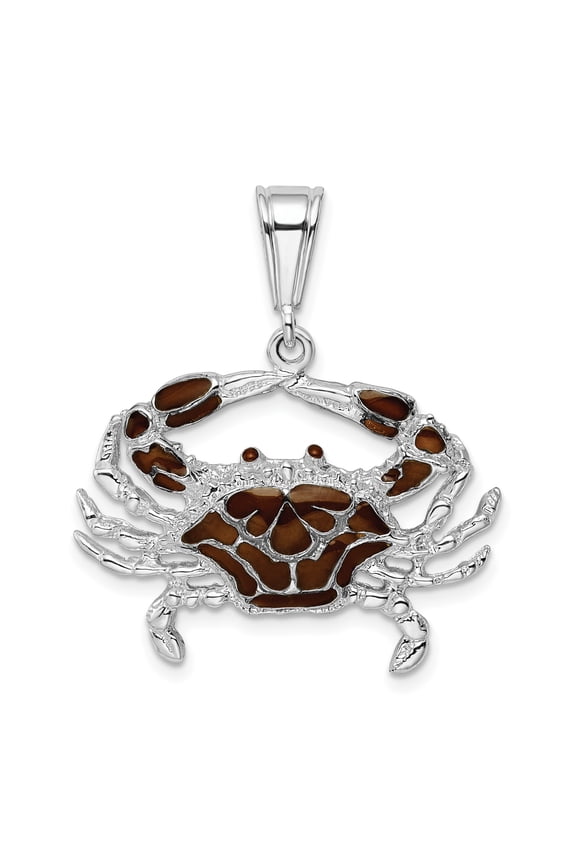 925 Sterling Silver Crab Pendant Charm with Brown Enamel, Zodiac Cancer Astrology Jewelry