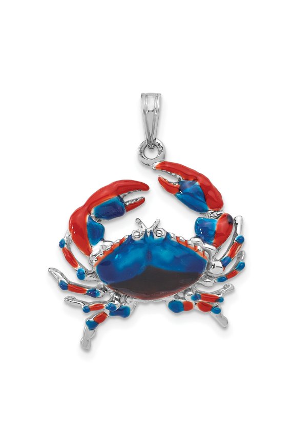 Sterling Silver Crab Pendant with Red and Blue Enamel, Nautical Unisex Necklace Symbolizing Protection and Resilience, Ocean Zodiac Cancer Coastal Style Jewelry
