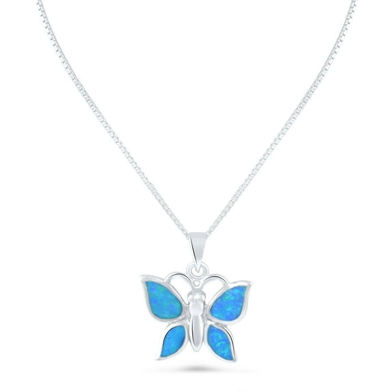 SilverCloseOut Sterling Silver Women's Blue Opal Butterfly Charm Necklace, 925 Sterling, Gift Box