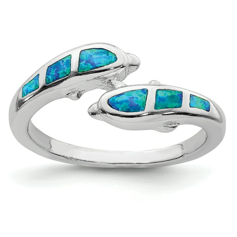 Sterling Silver Created Blue Opal Dolphins Ring Sterling Silver Created Blue Opal Dolphins Ring