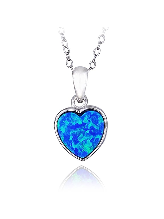 Sterling Silver Created Blue Opal Heart Necklace