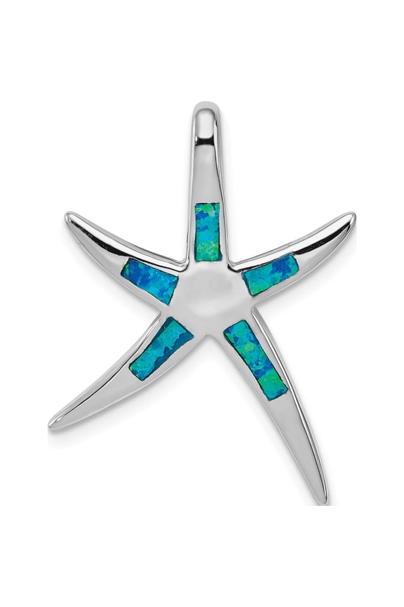 Sterling Silver Created Blue Opal Inlay Flat Starfish Slide Made In China qp1895