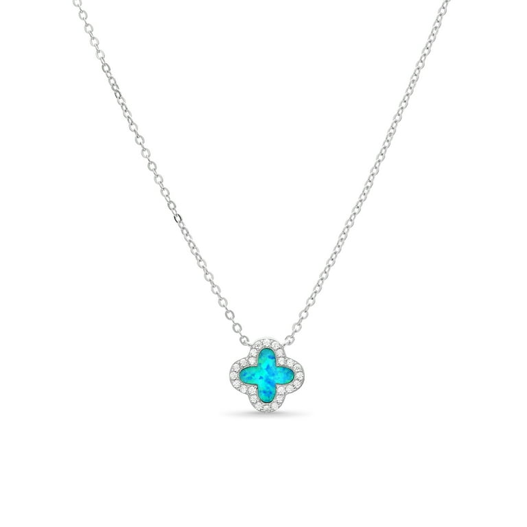 Sterling Silver White Opal And CZ Flower Pendant Sterling Silver White Opal And CZ Flower Pendant
