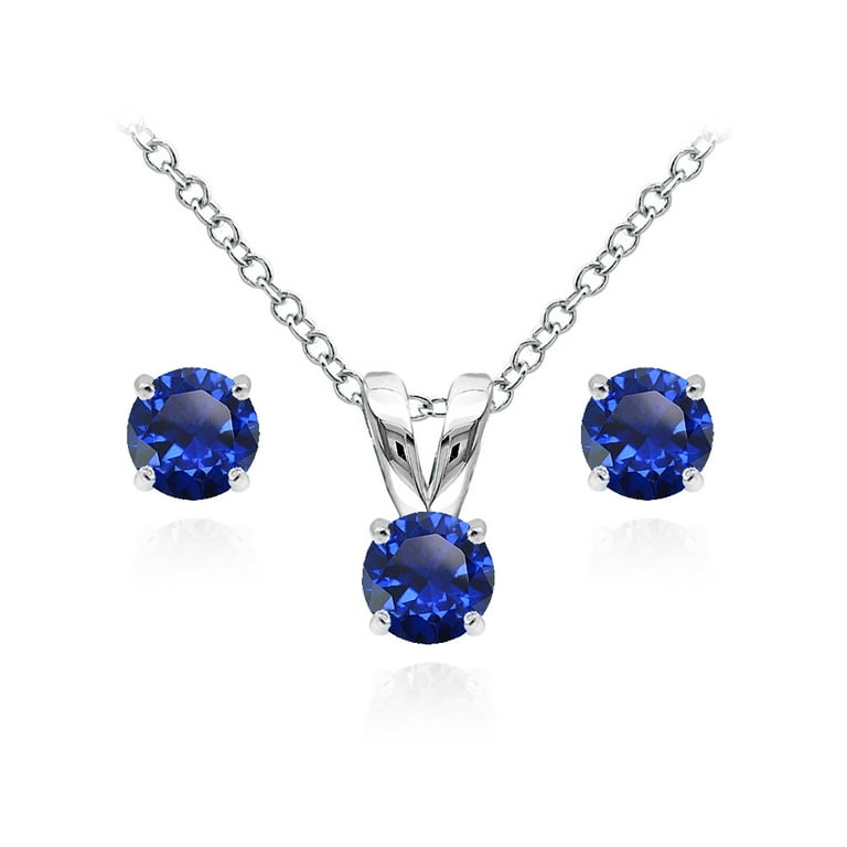 Sterling Silver Created Blue Sapphire Round Earrings Sterling Silver Created Blue Sapphire Round Earrings
