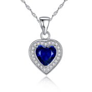 DEVUGGO Sterling Silver Created Blue Sapphire Cut Heart Shape Pendant Necklace Jewelry Gifts for Women, 18 Chain