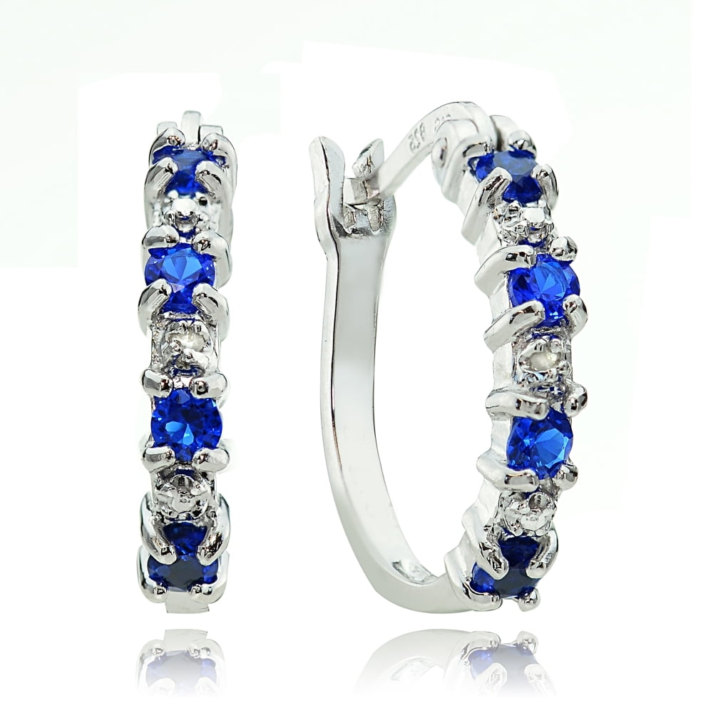 SILVERSPECK Sterling Silver Created Blue Sapphire & Diamond Accent Hoop Earrings