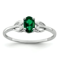 925 Sterling Silver Polished Created Emerald Ring Size 8 2mm Wide - .36 cwt - Jewelry Gift for Mom