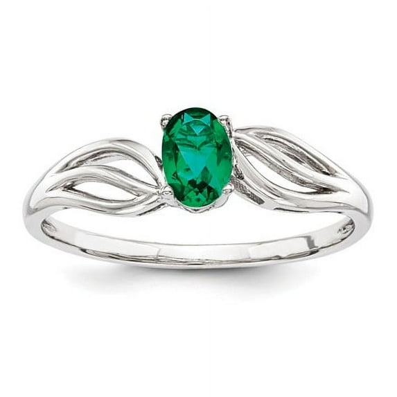 925 Sterling Silver Polished Created Emerald Ring Size 6 - .41 cwt - Jewelry Gift for Mom