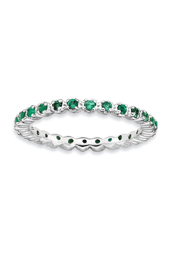 Sterling Silver Created Emerald Ring