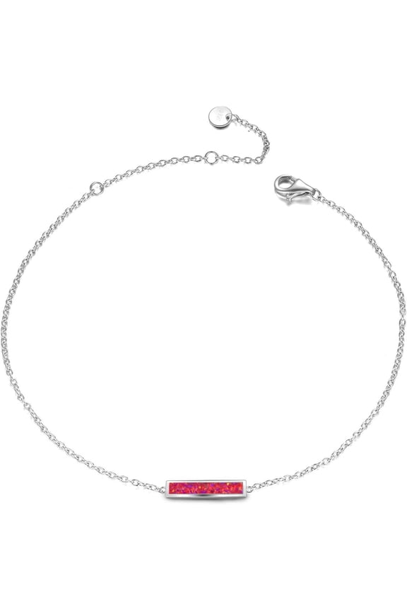 Sterling Silver Created Opal Anklets Dainty Foot Ankle Bracelets for Women