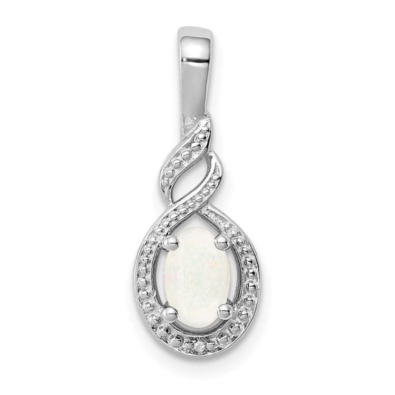 925 Sterling Silver Polished Simulated Opal and Diamond Pendant Necklace 13x7mm Wide Pendant for Women