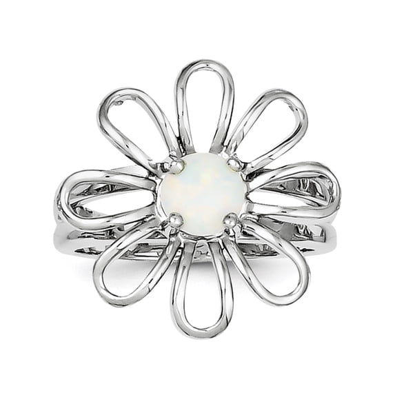 925 Sterling Silver Polished Simulated Opal Flower Ring Size 7 - Jewelry Gift for Mom