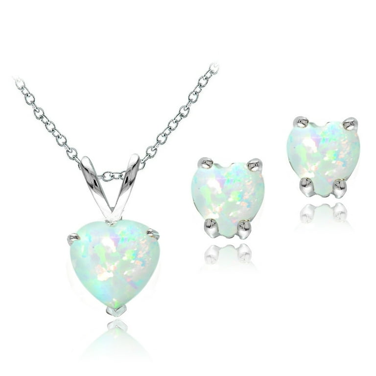 Sterling Silver Created Opal Pendant & Earring Set Sterling Silver Created Opal Pendant & Earring Set