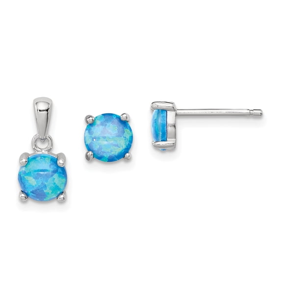 Sterling Silver Created Opal Pendant & Earring Set