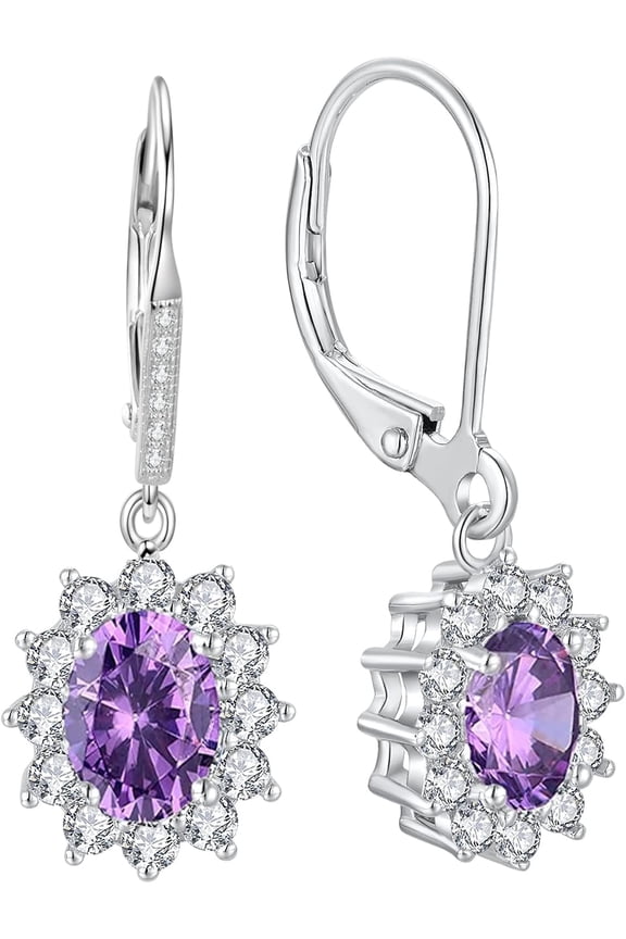 Sterling Silver Created Oval Cut Birthstone Drop Dangle Women Leverback Earrings Gifts for Women Mom