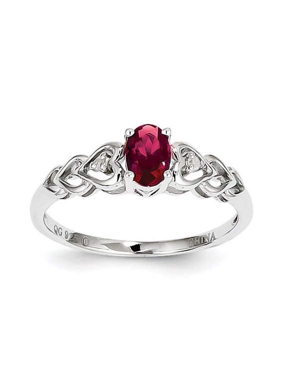 925 Sterling Silver Polished Created Ruby and Diamond Ring Size 5 2mm Wide Ring for Women