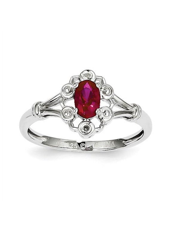925 Sterling Silver Polished Created Ruby and Diamond Ring Size 7 2mm Wide Ring for Women