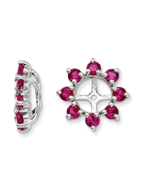 Sterling Silver Created Ruby Earrings Jacket - 1.33 cwt - Measures 14x14mm Wide
