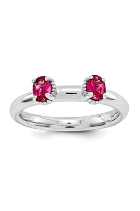 Sterling Silver Created Ruby Two Stone Ring Size-5