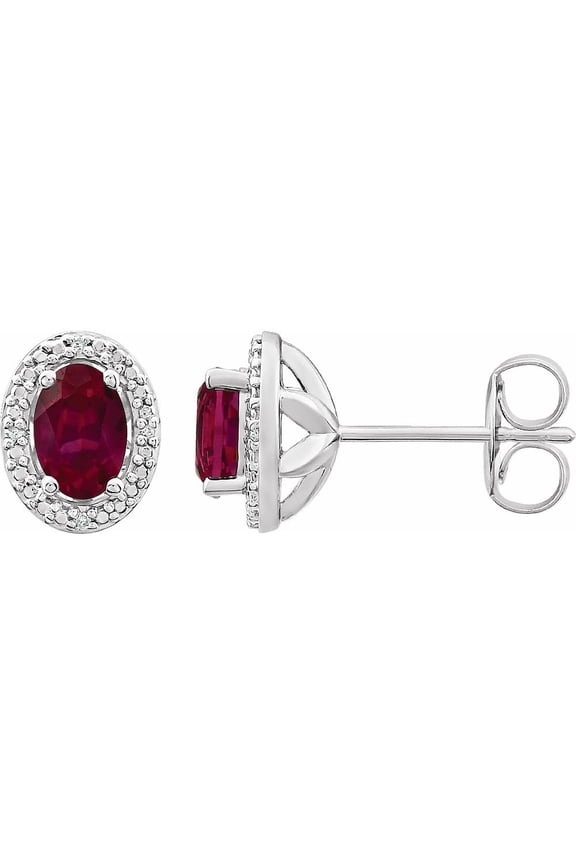 Sterling Silver Created Ruby and 0.025 cttw Diamond Stud Earrings Fine Jewelry For Women Gifts For Her (H-J, I3)