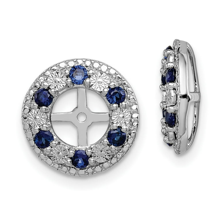 JewelryWeb 925 Sterling Silver Diamond and Created Blue Sapphire Earrings Jacket Measures 13x13mm Wide Earring Jacket for Women