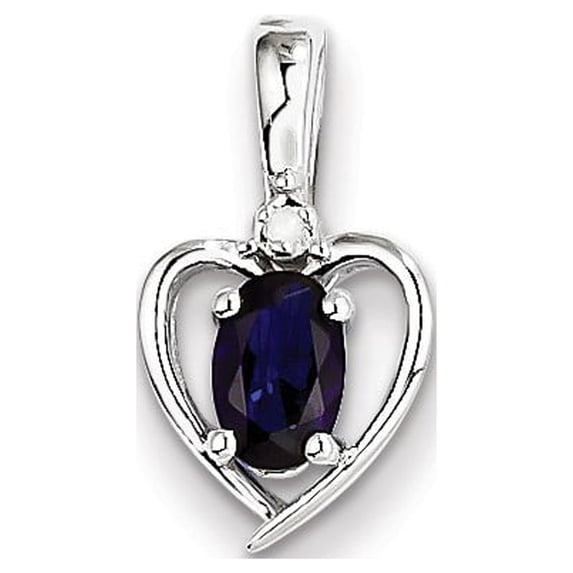 Sterling Silver Created Sapphire and Diamond Pendant - .07 dwt .55 cwt - Measures 16x10mm Wide