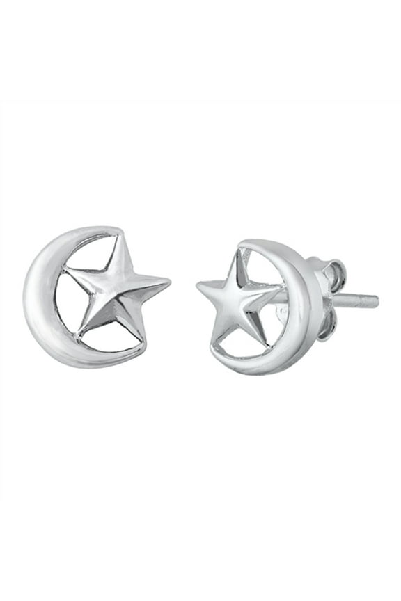 Sterling Silver Crescent Moon Star Celestial Space Mystic Night Sky Earrings 925 Jewelry Female