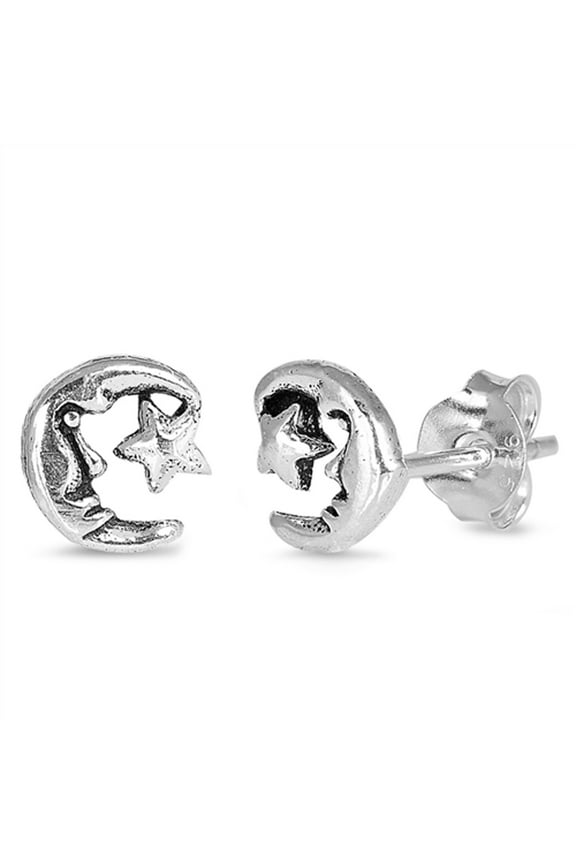 Sterling Silver Crescent Moon Star Face Celestial Dream Earrings 925 New Jewelry Female Unisex