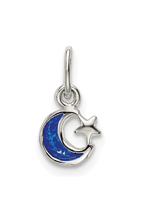 Sterling Silver Crescent Moon and Star Pendant with Blue Enamel, Celestial Charm Jewelry for Women or Unisex, Symbolic Lunar Necklace for Spiritual Protection and Astrology Style