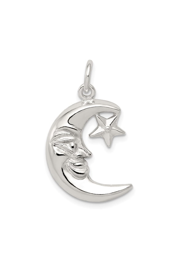Sterling Silver Crescent Moon and Star Pendant Necklace for Women, Celestial Spiritual Jewelry with Lunar Face, Cosmic Symbolic Charm for Zodiac or Mystical Style