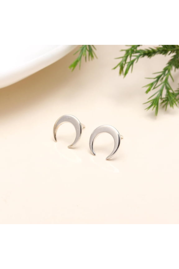 Sterling Silver Crescent Moon Stud Earrings Handmade 925 Silver Celestial Jewellery, Minimalist Lunar Studs for Women