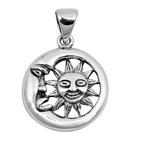 Sterling Silver Crescent Moon Sun Pendant Mystical Witch Wizard Fairy Tale Charm Jewelry Female