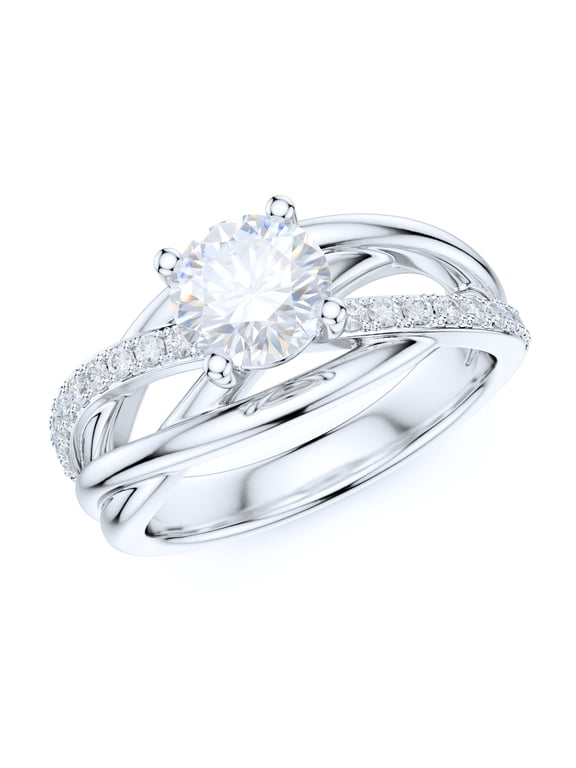 Sterling Silver Criss Cross Intersecting 1CT Simulated Round Brilliant Cut Diamond Promise Engagement Ring (9)